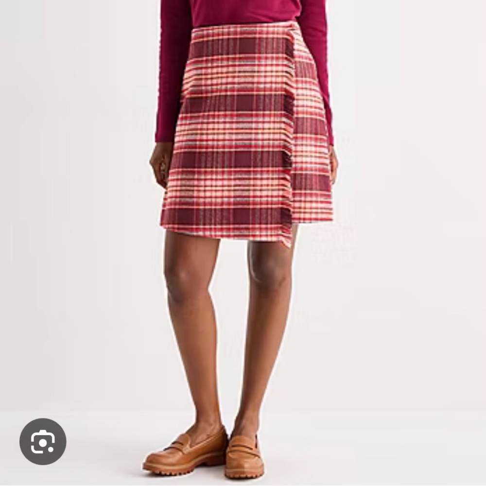St. John's Bay Asymmetrical Plaid Skirt - Red and Pink